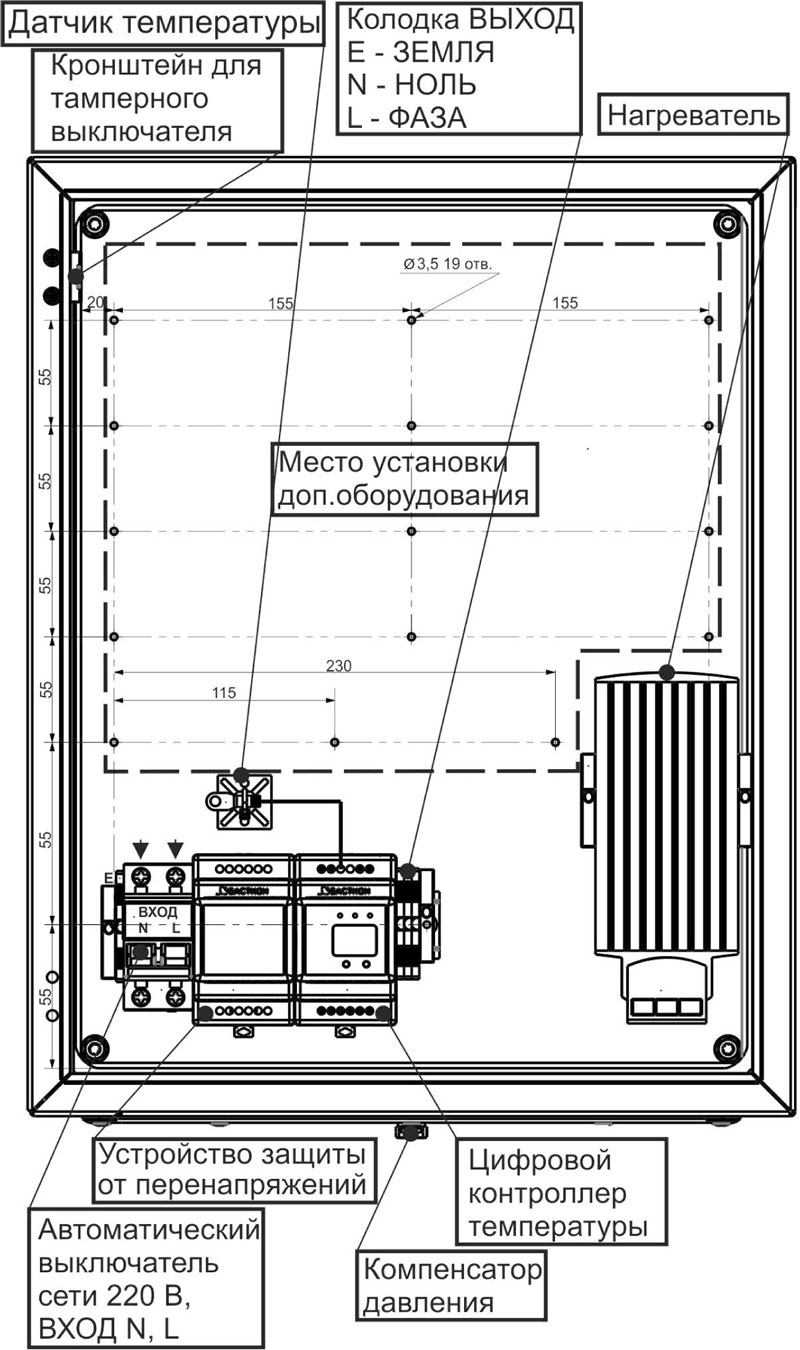 Схема внутреннего устройства термошкафа Бастион СКАТ ШТ-5425А