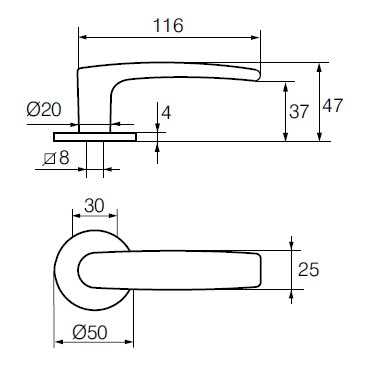 Размеры дверной ручки Abloy 4/007