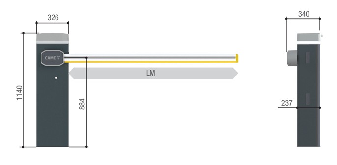 Размеры шланбаума CAME GGT40AGS