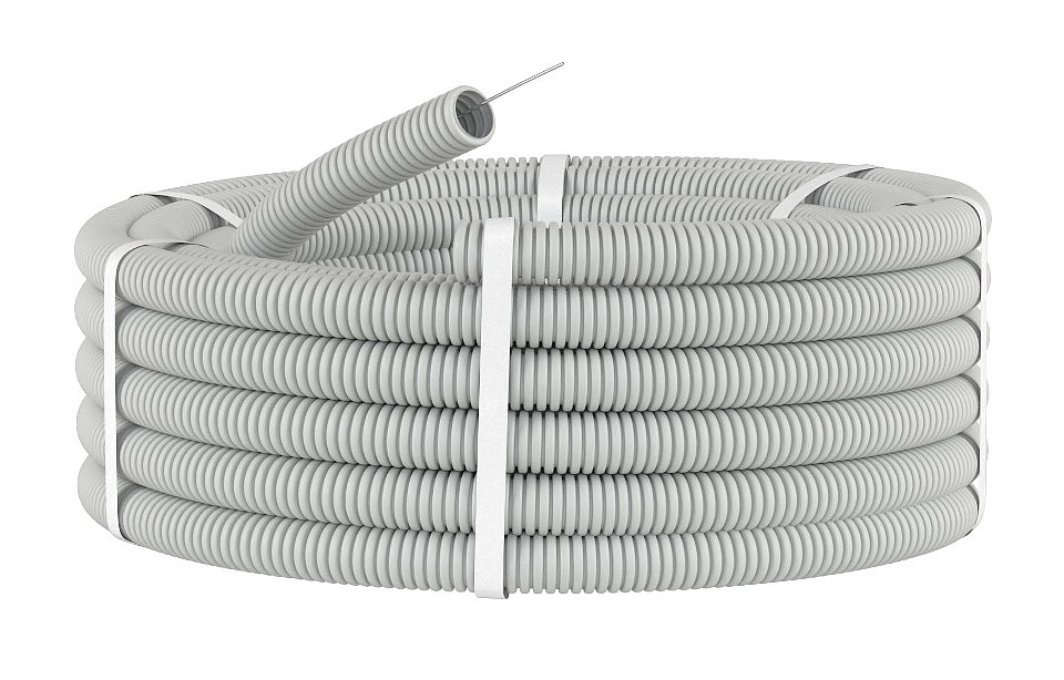 Труба ПВХ гибкая гофр. д.50мм, лёгкая с протяжкой, 15м, цвет серый 91950