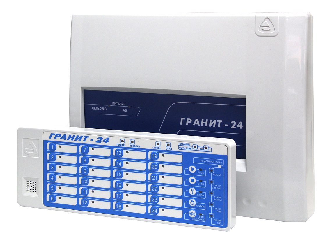 Гранит-24 с ВП Прибор приемно-контрольный, 24 зоны, 4 ПЦН, эл. ключ, под АКБ 7 Ач, выносная панель